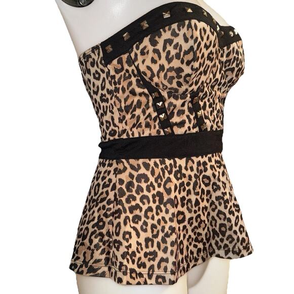 Vintage Y2K Leopard Print Studded Bustier Strapless Tube Top Retro Boho Goth MED - Picture 4 of 11